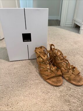 Dolce Vita Tan Strappy Leather Gladiator Wedge Sandals